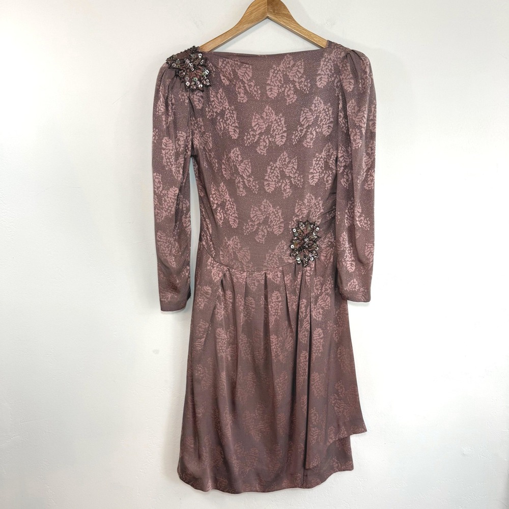 Vintage Norma Walters & Co 100% Silk Beaded Dress Mauve Sequin Party 80s 90s‎ 6